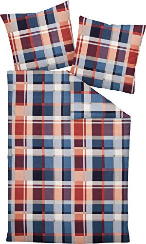 Janine Design Feinbiber Bettwäsche Davos 65077-01 rot orange blau 1 Bettbezug 155 x 220 cm + 1 Kissenbezug 80 x 80 cm