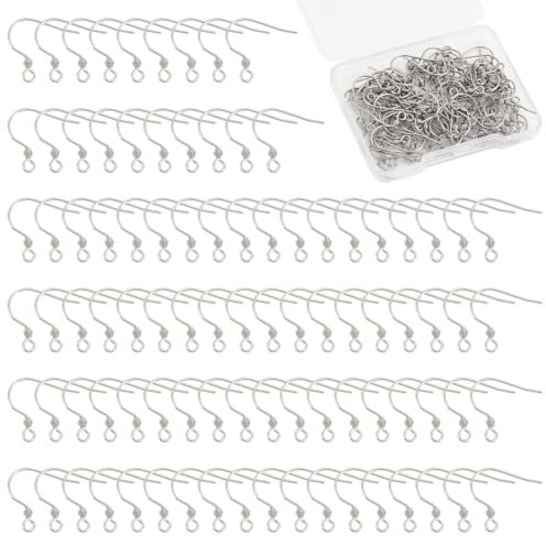 UNICRAFTALE 100Stk 304 Edelstahl Ohrringhaken Hypoallergene Ohrhaken 0.8mm Stift Ohrring Haken Mit Schlaufe Ohrhänger Ohrhaken Ohrringe Zubehör Für DIY Weihnachtstag Ohrringe 17x17.5x2.5mm, Loch 2mm