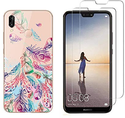 Novago - Lote de 2 protectores de pantalla de cristal templado para Huawei P20 Lite + 1 carcasa resistente y sólida antigolpes