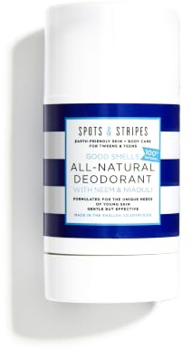 Spots & Stripes - Kids Deodorant Jungen, 100% natürlich, sicher und aluminiumfrei, beseitigt Geruch, beruhigt und befeuchtet empfindliche junge Haut, mit Neem und Pfefferminze, perfektes
