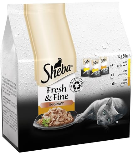 Sheba Cat Wet Food - Fresh and Fine - Cat Pouches Poultry in Gravy -3 x 15 x 50 g