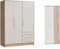 Forte Jupiter Kleiderschrank 3-türig, 3 Schubkästen, Holz, Sonoma Eiche + weiß, 144.6 x 60 x 200 cm & Net106 Schuhschrank, Holz, Sonoma Eiche + weiß, 68.90 x 34.79 x 179.1 cm