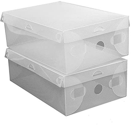 Ethedeal Schuhboxen Stapelbox Organizer Boxen mit Deckel, 20 Stück Kunststoff Weiße Schuhkarton Transparent Faltbar, für Aufbewahrung Schuhen Akten Kleidern und Spielzeug