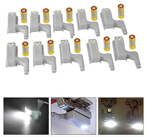 Ykesong 10 piezas Luz Universal Gabinete Armario Bisagra LED, Cocina Casera Oficina Hotel Armario Interruptor Automático Lámpara de Iluminación para Armario, Blanco Frío(Incluyendo Batería)