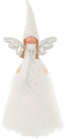 Christmas Tree Fairy Topper Silver Wings White Fluffy Gown Sparkling Hat 55cm
