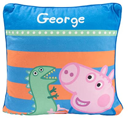 United Labels Peppa Wutz Kissen, Kopfkissen 30x30 cm, Blau Orange, Sofakissen George Schorsch, Dekokissen für Fans, Geschenk für Kinder