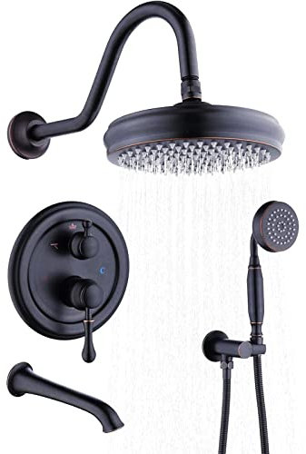 Ölgeriebene Bronze Badewanne Duschsystem - 8 Wandhalterung Regendusche - Antike Messing Dusche Wasserhahn Befestigung