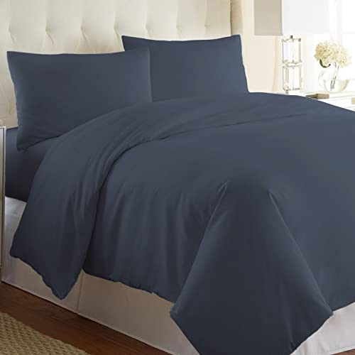 Pizuna 800 Fadenzahl aus Baumwolle Bettwäsche Dunkel Blau, 100% Langstaple Baumwolle Bettbezug und Kissenbezug, 100% Baumwolle Mako Satin 3-Teilig Bettwäscheset 200x200 + 70x90 Dunkel Blau Mako Satin