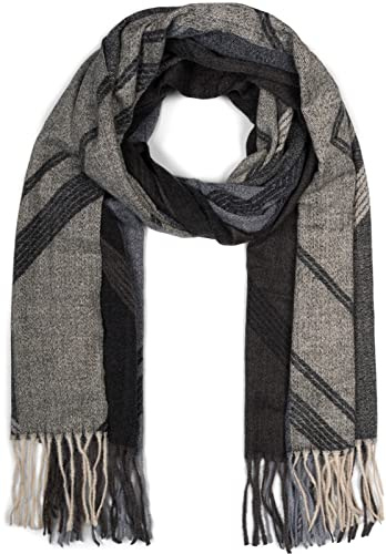 styleBREAKER Damen Web Schal Geometrisches Muster | 66x186 cm Format, 10,5 cm lange Fransen-Abschlüsse, weiches wärmendes Gewebe für den Winter, vielseitig als Stola drapierbar.
