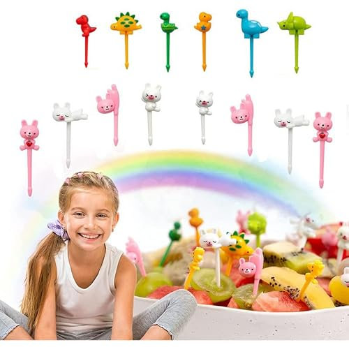 14 Pcs Animal Food Picks for Kids, Fun Bento Picks, Cute Cartoon Animal Fruit Food Toothpicks, Reusable Lunch Picks for Kids Bento, Lunch Box Picks for Kids