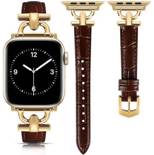 mxiixnai Compatible avec Le Bracelet Apple Watch 40mm 41mm 38mm 42mm(Séries 10) Femme,Bracelet de Cuir Remplacement pour iWatch Series 10 9 8 7 6 5 4 3 2 1/SE/Ultra,Marron/Or