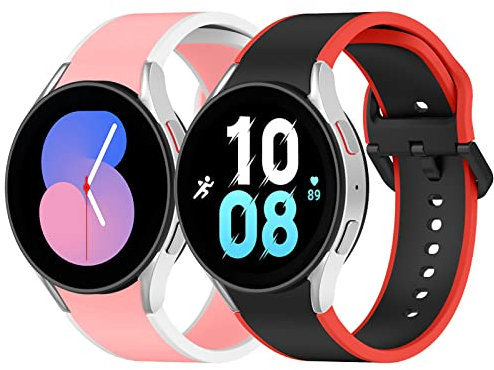 LEIXIUER 2 pièces Sangle sport étanche No Gap montre en silicone Bracelet pour Samsung Galaxy Watch 7 6 5 4 40/44/43/47/42/46mm/Galaxy Watch 5 Pro 45mm Ajustable Bracelet Montre Bande(Rose/Rouge)