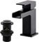 BATHWEST 612AMBK Robinets de lavabo monobloc en laiton avec bonde de vidage pop-up et bouchon d'évier – Noir mat cascade carré avec drain