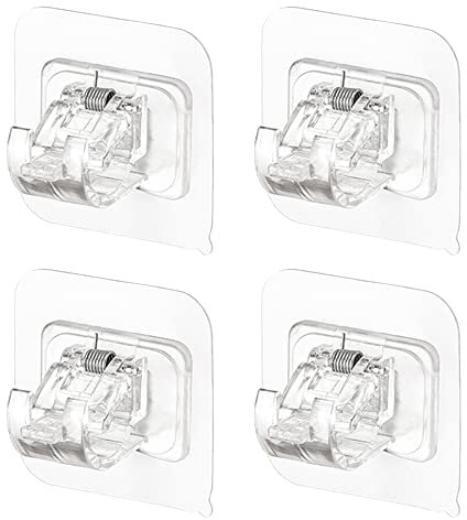 YUEYIXII 4 Pcs Self Adhesive Curtain Rod Bracket No Drill Drapery Hook Holder Clear Curtain Hooks Towel Rod Fixing Rod Holder for Home Bathroom Kitchen Hotel