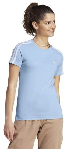 adidas Damen Essentials Slim 3-Stripes Tee, Wonder Blue/White, M