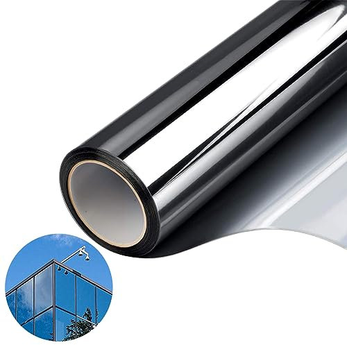 Haben Película de espejo para cristal, reflectante estático, ventana unidireccional, 99% anti-UV, control del calor, apto para oficina en casa, plata 30 x 300 cm