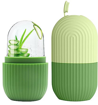 Rouleaux de Glace en pour Le Visage,Ice Roller,Rouleau à Glace Réutilisable en Silicone,pour la maison, le salon, les cadeaux, les packs de glace (Capsule verte)