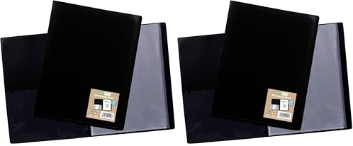 eco-eco A4 100% Recycled 60 Pocket Black Flexible Cover Portfolio Book Folder Display Book, eco114 (Pack of 2)