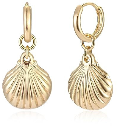 Jenosy Muschel Ohrringe Damen Hängend - Zarte Gold Creolen Mit Anhänger - Hypoallergene Vergoldete Modeschmuck für Frauen Und Mädchen