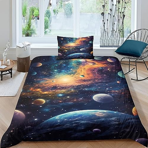 AYSUM bettwäsche weltall mit Kissenbezug, Space bettwäsche 135x200cm, Kinder bettwäsche 135x200 Weltraum Komfortabel Bed Linen Sets Für Single