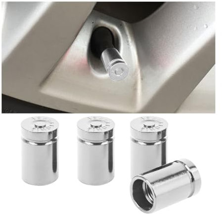 JNNJ 4 Stück Auto Ventilkappen Abdeckung, Autoventil Aluminium Kappen, Ventilkappen Bullet Shell, Reifenventil-Staubkappen Universal Ersatz für Vans Auto(Weiß)
