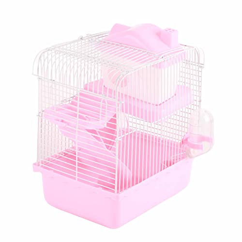 LJCM Cage à Hamster, Intéressant de Hamster à 2 Niveaux avec Châssis Haut pour Petit Animal de Compagnie (Rose)