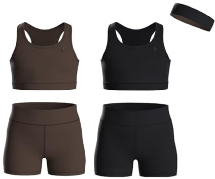 Essenclo Girls Clothing Athletic Sets Sleeveless Crop Tank Tops & Bike Shorts Cheer, Gymnastics, Volleyball Size 3-16 (5 Pcs)