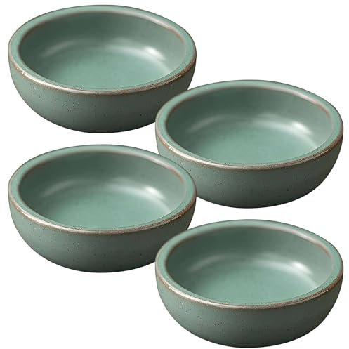 TYMYYS Soy Sauce Dish Set, Ceramic Dipping Bowls, Sauce Bowls, Tapas Bowls, Floral Pattern Dish Set for Dessert, Snack-Green-Set of 4