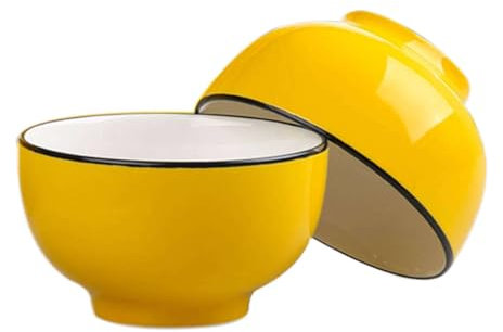 TYMYYS Set Di Ciotole Per Cereali In Ceramica, 400ml Ciotole Per La Colazione, Zuppiera In Ceramica, Ciotola Di Riso Adatta Al Microonde-giallo-set of 2