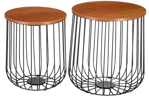 IDIMEX Couchtisch ERRANO in Wildeiche-Dekor, Beistelltisch im praktischen 2er Set, Wohnzimmertisch als Metallkorb mit Deckel für Stauraum, Vintage Look
