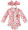Siyova Costume da Bagno Intero Neonata Tuta Costume da Mare Spiaggia Piscina Bambina Manica Lunga Stampa Flamingo/Fiore con Cerniera Estate Primavera (Rosa Fiore, 6-9 Months)
