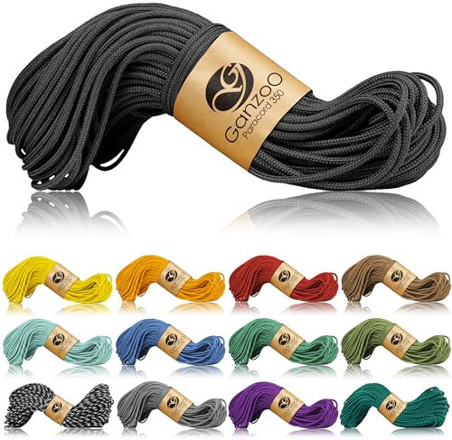 Ganzoo Paracord 350 Seil, Nylon Polyester, 2,5mm, Typ 1, 30m, Outdoor Schnur, Allzweckseil, Takelung für Armband, Hundehalsband, Hundeleine Knüpfen, Camping Survival, schwarz