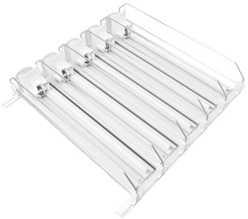 Jiawu Drink Organizer for Fridge, 5 Rows Self-Pushing Soda Can Dispenser, Width Adjustable Automatic Pusher Glide Beer Can Water Bottle Drink Dispenser for Refrigerator