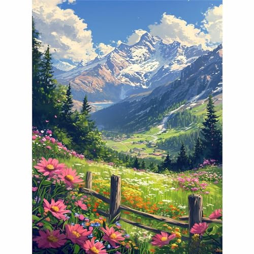 Giahism Malen Nach Zahlen Erwachsene Landschaft-Blume Malen Nach Zahlen für Erwachsene,Wald Malen Nach Zahlen Erwachsene Set Freizeit und Wanddekoration(30x40cm)