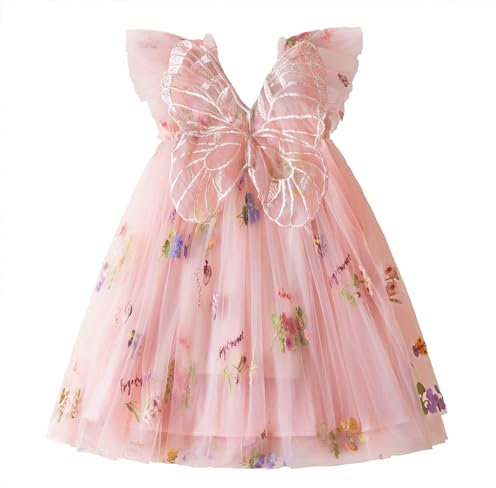 NNJXD Baby Girl Flower Embroidery Tulle Dress Butterfly Toddler Birthday Party Dresses 2109 Pink Size(110) 3-4 Years