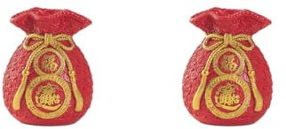 2 Set chinesische Neujahrsdekoration, Feng Shui, Glückstasche, Vase für Schlafzimmer, Büro, Wand, Rot, 7 x 7 x 9 cm