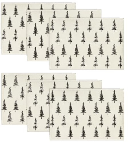 Artoid Mode Schwarz Bäume Weihnachten Platzsets 6er Set, 30x45cm Winter Tischset Waschbar Platzdeckchen Küche Party Deko