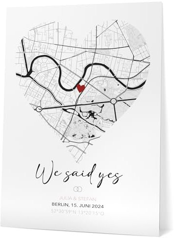 Papierschmiede® Personalisiertes Geschenk Koordinaten Bild „We said yes“ XXL Poster (50x70 cm), Personalisiertes Geschenk zum Hochzeitstag, Hochzeitsgeschenke fürs Brautpaar - Hochzeit Landkarte