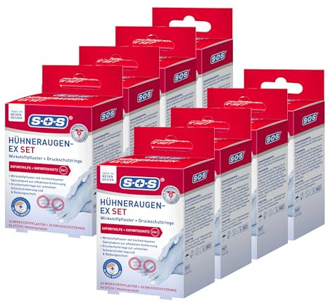 SOS Hühneraugen-Ex Set, Pflaster für Sofortige Druckentlastung, Entferner Mit Salicylsäure, Schnelle Schmerzlinderung und Schutz Gegen Reibung, 6 x 54 Stück