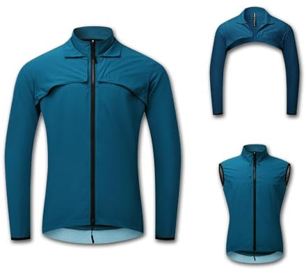 ARMAAN 2-in-1-Fahrradweste für Herren mit abnehmbaren Ärmeln Jacke Sonnenschutz reflektierender Fahrrad-Windbreaker wasserdichtes Lauftrikot für den Außenbereich MTB-Bergsteiger-Fahrradmantel,Blue-L