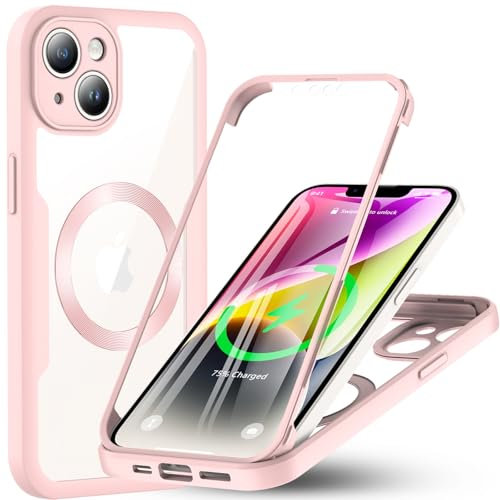 Hensinple iPhone 14 Hülle Kompatibel mit MagSafe, 360 Grad Schutz, Eingebauter Displayschutz, Stoßfest Case für iPhone 14 6,1 Zoll Rosa