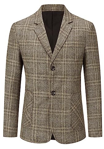 YOUTHUP Blazer Vintage Homme Slim Fit, Blazer Homme à Carreaux, Veste de Costume Décontracté Business Marron M