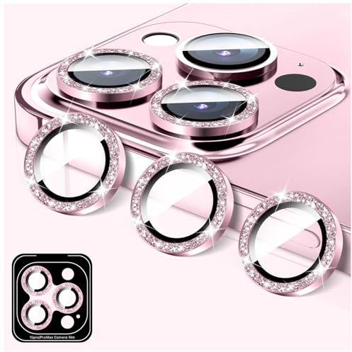 LucBuy Protezione per Obiettivo Della Fotocamera per iPhone 14 Pro/iPhone 14 Pro Max, Copertura per Fotocamera in Vetro Temperato Glitterato, Anelli Metallici Individuali con Allineamento Automatico