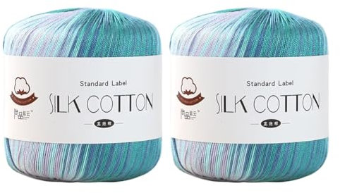 2 x 50 g Seiden-Spitzengarn Häkelfaden Strickgarn Baumwoll-Spitzengarn Handstickerei Baumwollfaden Häkelgarn mehrfarbiges Seidengarn zum Stricken von Seidenschals Tischdecken DIY-Stoffpuppen