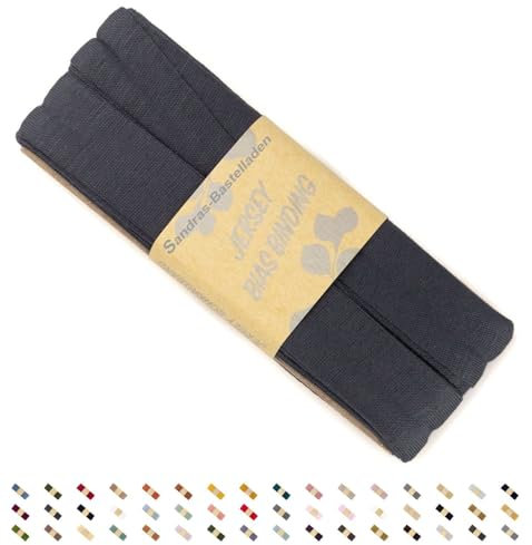 Sandras-Bastelladen Jersey Schrägband/Einfassband elastisch & gefalzt 3m x 20mm - 100% Viskose Anthrazit