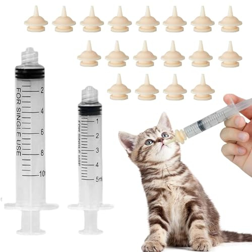 KPSRFG 18Pcs Pet Feeding Nipple, 4PCS Dispenser (5ml & 10ml), Kitten & Puppy Bottles, Small Mammals Feeder