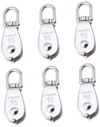 BUGUUYO 6pcs Single Pulley Wheel Block and Tackle Hoist Tool | Silver Poly Rope Pulley System for Lifting and Loading | Swivel Pulley Wheel for Fishing Nets