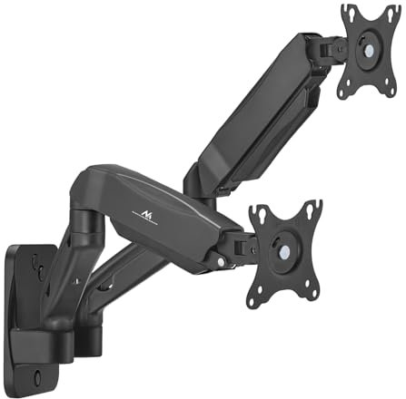 Maclean MC-988 Soporte de Pared para 2 Monitores | para Pantallas Planas y Curvas de 17-32| Carga MAX. 2x9 kg | VESA 75x75 y 100x100 | Giratorio, Inclinable | Soporte Universal con Resorte Mecánico
