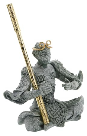 Cabilock Statue du Roi Singe Sun Wukong Petite Taille en Grès Robuste Décoration Intérieure Bouddha Statue Méditante Ornement pour Aquarium Et Jardin Asiatique