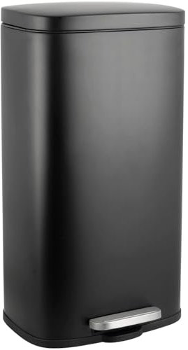 LIFERUN 8-Gallon (30 L) Kitchen Bin, Stainless Steel Rubbish Bin, Pedal Bin with Removable Inner Bucket, Soft-Close, Trash Can with Lid, for Home, Bedroom and Office, Black